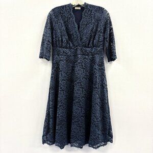 Kiyonna Plus Scalloped Boudoir Lace Sheath Dress Navy Blue 1X 14-16